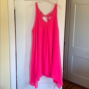 Vibrant pink dress with lace detail